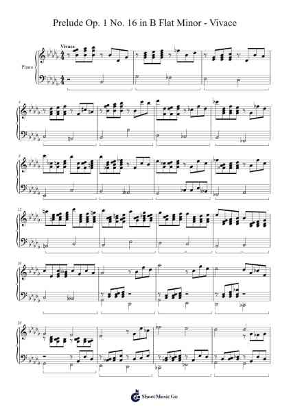 Prelude Op. 1 No. 16 in B Flat Minor - Vivace Sheet Music by ketexon-Arr.Hawhe