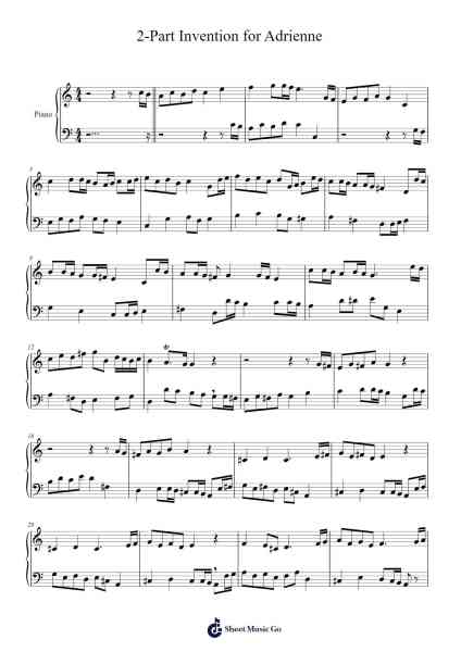 2-Part Invention for Adrienne Sheet Music by Johann Sebastian Bach-Arr.Greenlew