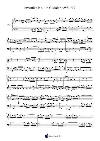 Invention No. 1 in C Major, BWV 772 Sheet Music by Johann Sebastian Bach-Arr.Corrie