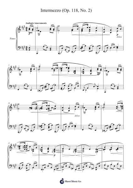Intermezzo in A Major, Op. 118, No. 2 Sheet Music by Johannes Brahms-Arr.Mattvey Chilrick