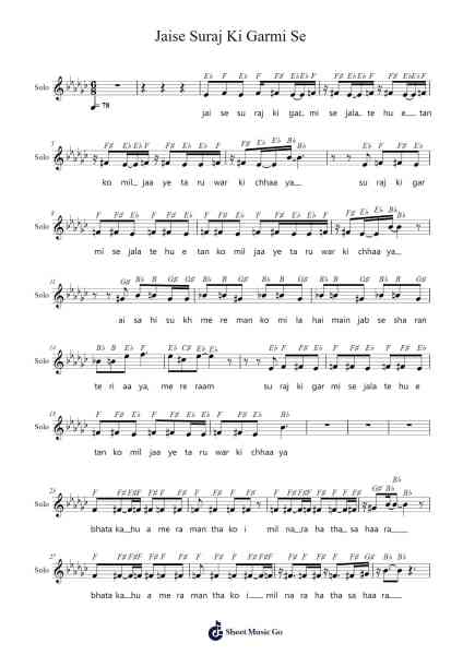 Jaise Suraj Ki Garmi Se Sheet Music by Sharma Bandhu-Arr.Vindred Swinglenn