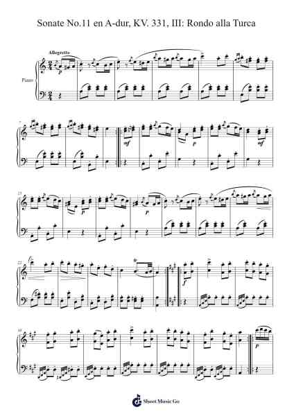 Sonate No. 11 in A Major, K. 331: III. Rondo alla Turca Sheet Music by Ernesto Elorduy Medina-Arr.Beernoel Oisensharp