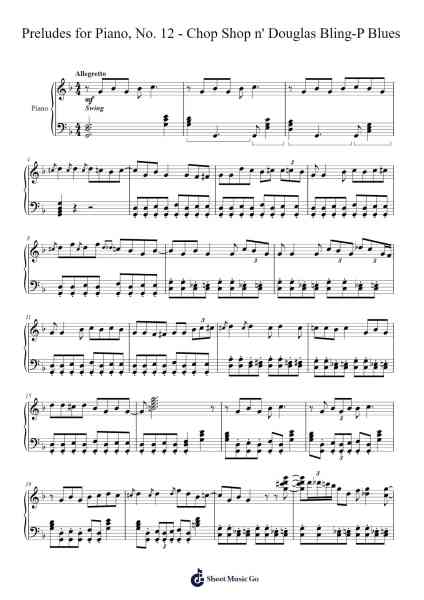 Preludes for Piano, No. 12 - Chop Shop n' Douglas Bling-P Blues Sheet Music by Emilio Ayala-Arr.Egcon Maxlie