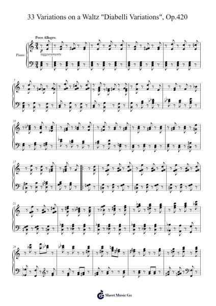 33 Variations on a Waltz by Anton Diabelli in C Major, Op. 120 Sheet Music by Ludwig van Beethoven-Arr.Adnest Fitzvin