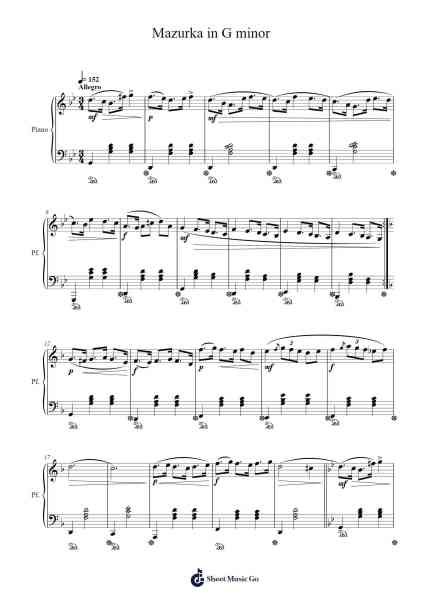 Mazurka in G minor, Op. 67, No. 2 Sheet Music by F. Tronch-Arr.Giswolf