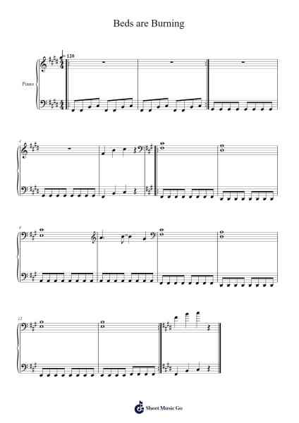 Beds are Burning Sheet Music by Midnight Oil-Arr.Annrhys