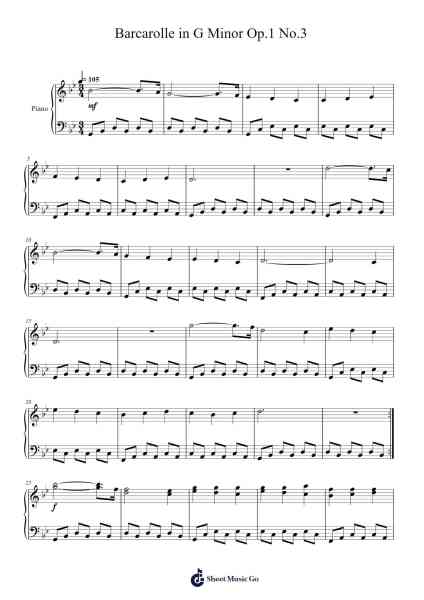 Barcarolle in G Minor, Op. 1 No. 3 Sheet Music by Harvey Nash-Arr.Cofpert Dilgrant