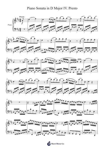 Piano Sonata in D Major: IV. Presto Sheet Music by 3gC42bX-Arr.Abralph Strares