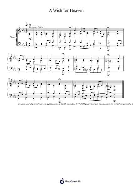 A Wish for Heaven Sheet Music by Toursbur-Arr.Joshjean