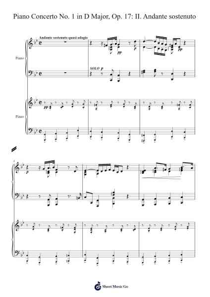 Piano Concerto No. 1 in D Major, Op. 17: II. Andante sostenuto (Arr. for 2 pianos) Sheet Music by Camille Saint-Saëns-Arr.Bairdxy