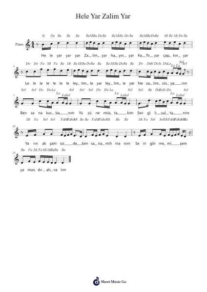 Hele Yar Zalim Yar Sheet Music by Turkey Folk Song-Arr.Wano'neil Orn