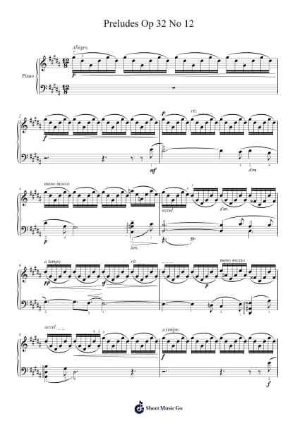 Preludes Op 32 No 12 Sheet Music by Sergei Rachmaninoff-Arr.Huttbins