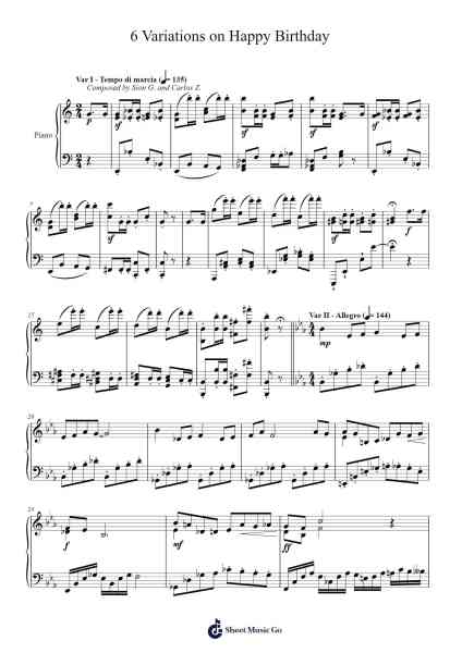 6 Variations on "Happy Birthday" Sheet Music by Sion G./Carlos Z-Arr.Gailmand