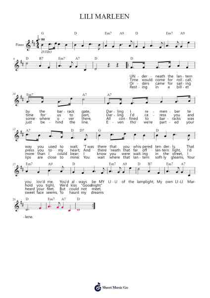LILI MARLEEN Sheet Music by undefined-Arr.Spenborg