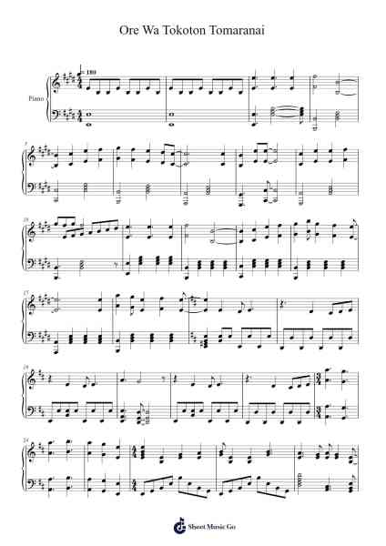 Ore Wa Tokoton Tomaranai Sheet Music by Hironobu Kageyama-Arr.Shirnett