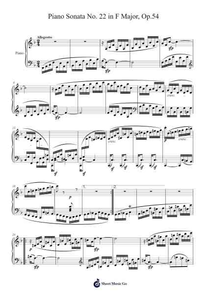 Piano Sonata No. 22 in F Major, Op.54 Sheet Music by Ludwig van Beethoven-Arr.Heca