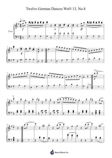 Twelve German Dances, WoO 13: No. 8 Sheet Music by Ludwig van Beethoven-Arr.Pulsing