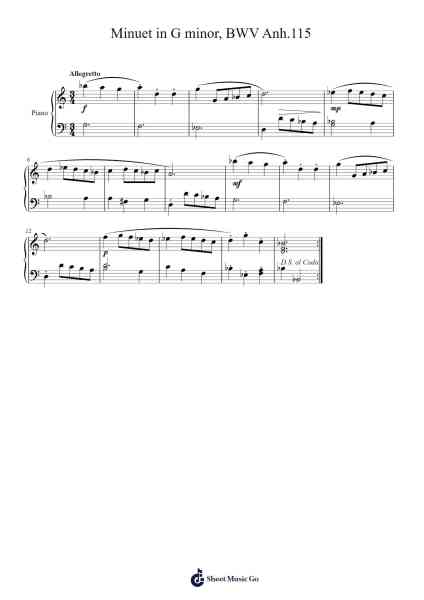 Minuet in G Minor, BWV Anh. 115 Sheet Music by Christian Petzold-Arr.Bergdrew Browningthur