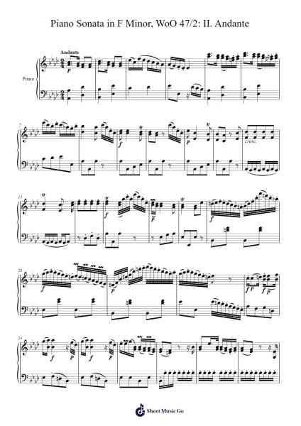 Piano Sonata in F Minor, WoO 47/2: II. Andante Sheet Music by Ludwig van Beethoven-Arr.Jefgiles Greren