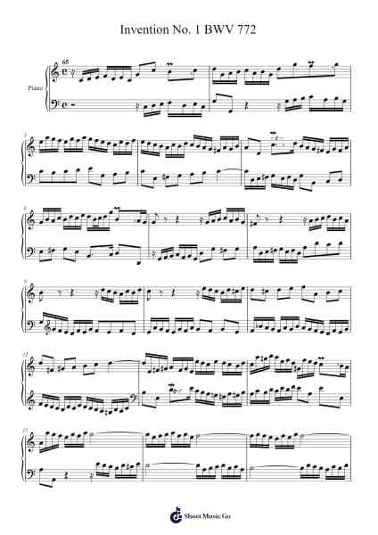 Invention No. 1 in C Major, BWV 772 Sheet Music by Johann Sebastian Bach-Arr.Temchell Thompro
