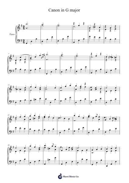 Canon in G major Sheet Music by Max Zhang-Arr.Paygill Noaho'neil