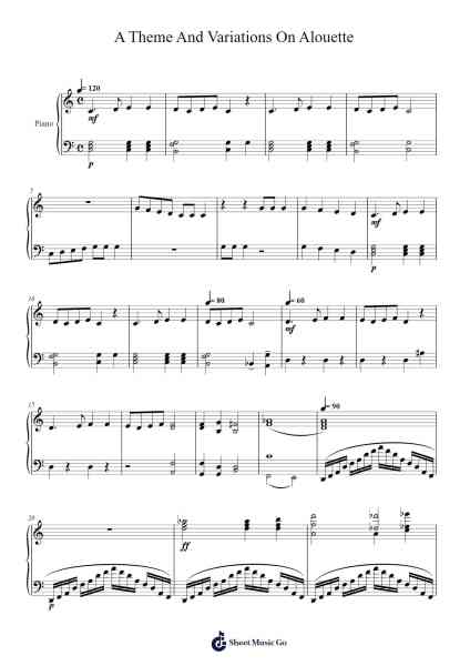 A Theme And Variations On Alouette Musica per pianoforte di Joshua Laporte - Arr.Yerleen Virdean