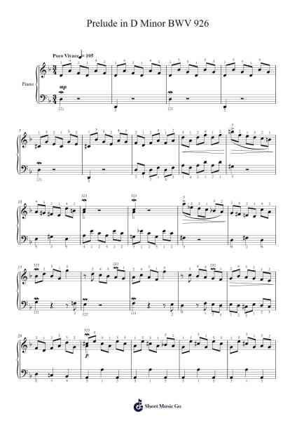 Prelude in D Minor, BWV 926 Sheet Music by Johann Sebastian Bach-Arr.Jebois Hudlap