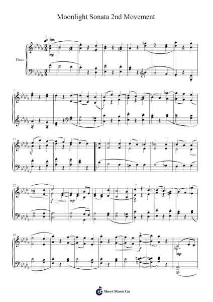 Piano Sonata No. 14 in C-Sharp Minor, Op. 27, No. 2 "Moonlight": II. Allegretto Sheet Music by Ludwig van Beethoven-Arr.Clifffitch