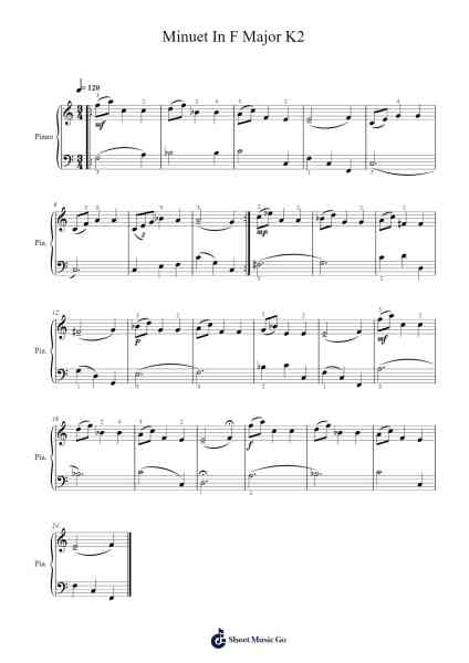 Minuet in F Major, K. 2 Sheet Music by Wolfgang Amadeus Mozart-Arr.Annnat Keclair
