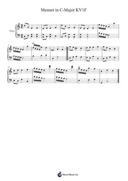 Menuet in C Major, KV1f Sheet Music by Wolfgang Amadeus Mozart-Arr.Dalclark Wenholt