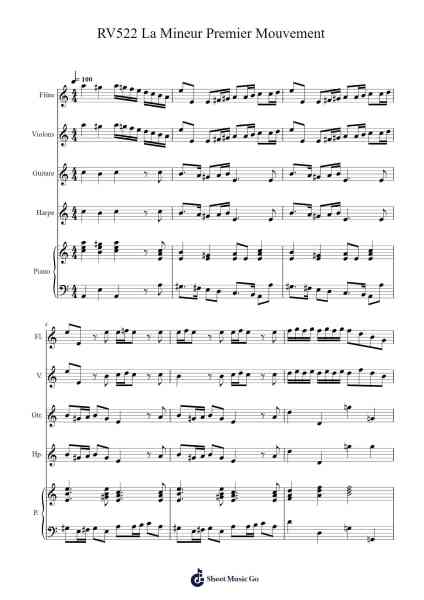 RV522 La Mineur Premier Mouvement Sheet Music by Antonio Vivaldi-Arr.Greydre Keithburne
