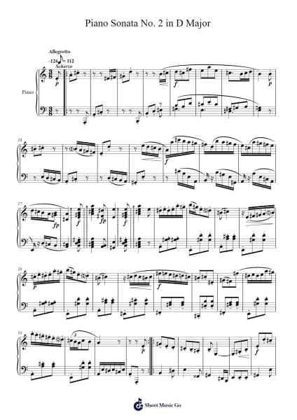 Piano Sonata No. 2 in D Major: III. Scherzo: Allegretto Sheet Music by Peawald Sailsbins-Arr.Churser
