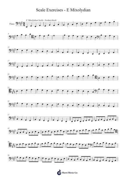 Scale Exercises - E Mixolydian Sheet Music by Lady Bass Music-Arr.Houscar Moulwat