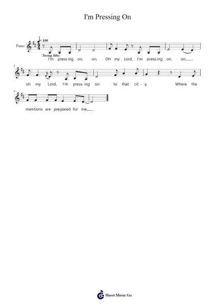 I'm Pressing On Sheet Music by Clevejo Galsrey-Arr.Moulboyce