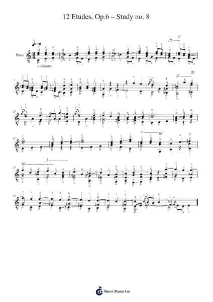 12 Etudes, Op. 6: Study No. 8 Sheet Music by Fernando Sor-Arr.Greenlaw