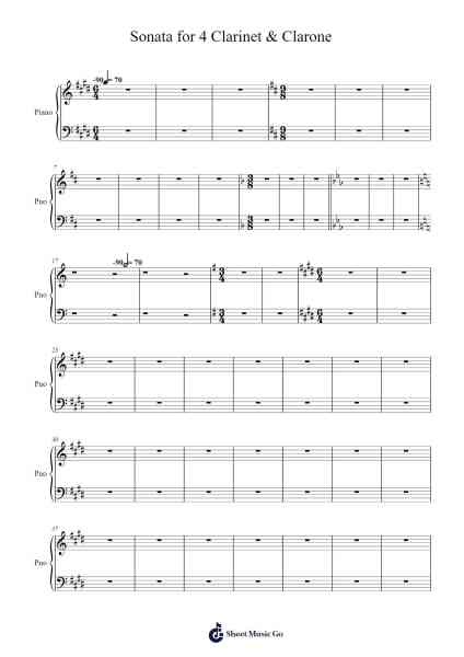 Sonata for 4 Clarinet & Clarone Sheet Music by -Arr.Thomgreg