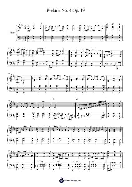 Prelude No. 4 in D Minor, Op. 19 Sheet Music by ...etc...-Arr.Wattsh