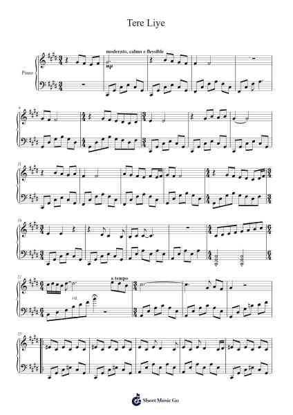 Tere Liye Sheet Music by Kumarjit Dey-Arr.Shedave Dwightrene