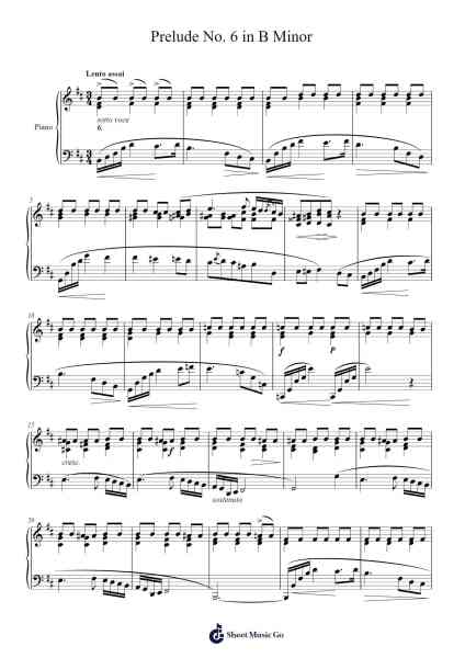 Prelude No. 6 in B Minor, Op. 28 Sheet Music by Frédéric Chopin-Arr.Stilwald Mollswift