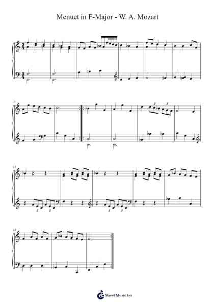 Menuet in F Major, K. 2 Sheet Music by Wolfgang Amadeus Mozart-Arr.Grihicks Mulou
