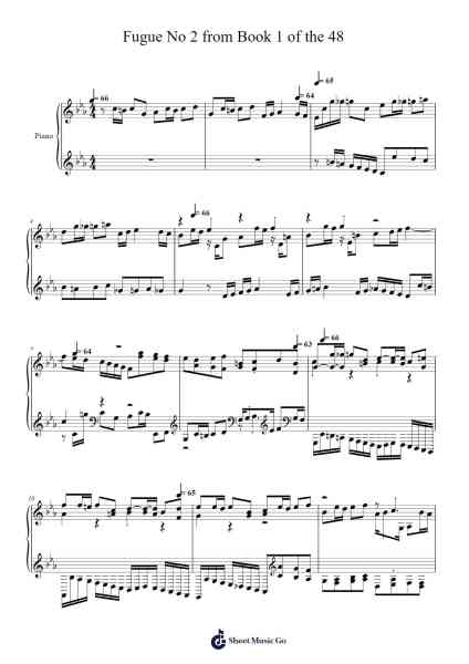 Fugue No 2 from Book 1 of the 48 Sheet Music by Johann Sebastian Bach-Arr.Thodorece
