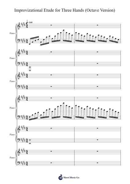 Improvizational Etude for Three Hands (Octave Version) Sheet Music by jmk777-Arr.Morsechi Billra