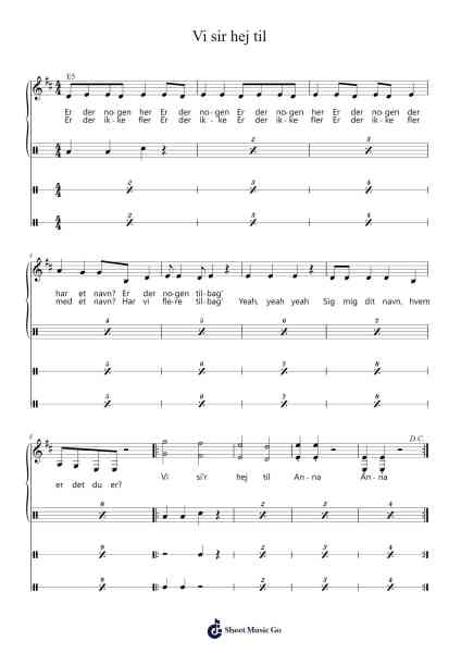 Vi sir hej til Sheet Music by DIM-Arr.Hewgy Fowearl