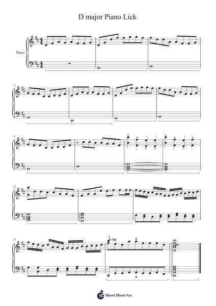 D major Piano Lick Sheet Music by -Arr.Faitheten Finntham