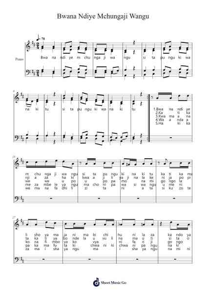 Bwana Ndiye Mchungaji Wangu Sheet Music by Fr. C.P. Charo, OFM Cap.-Arr.Daitrid Piersliam