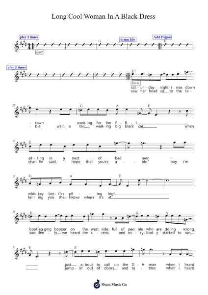 Long Cool Woman In A Black Dress Sheet Music by The Hollies-Arr.Megreau Readeries