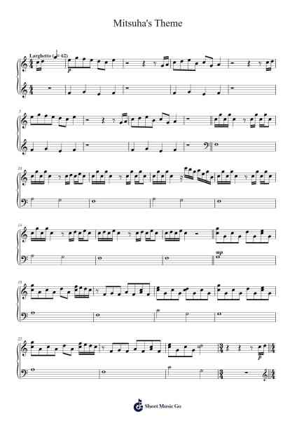 Mitsuha's Theme Sheet Music by RADWIMPS-Arr.O'Neilgrey