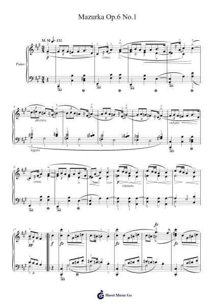 Mazurka in F-sharp Minor, Op. 6 No. 1 โน้ตเพลงโดย Frédéric Chopin-Arr.Sukin