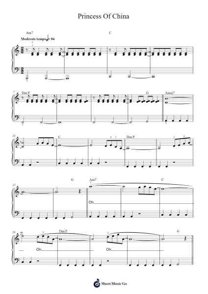 Princess Of China Sheet Music by Coldplay-Arr.Hartecam Thodoreboyle