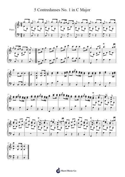 5 Contredanses, K. 609: No. 1 in C Major Sheet Music by Wolfgang Amadeus Mozart-Arr.Keatsrid Burnsgo